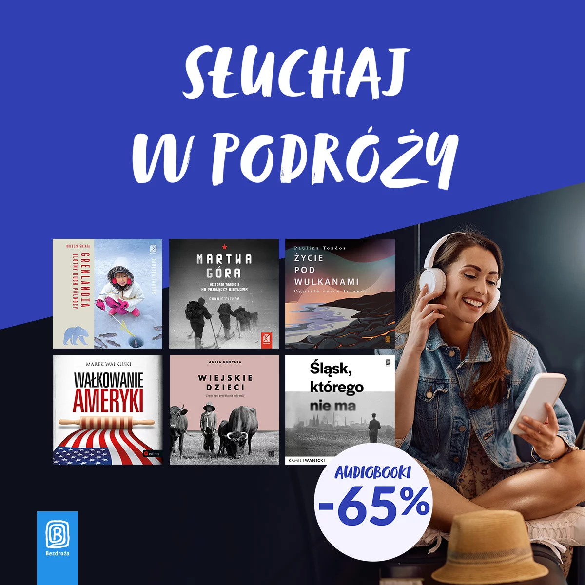Grafika promocji - Słuchaj w podróży 🎧