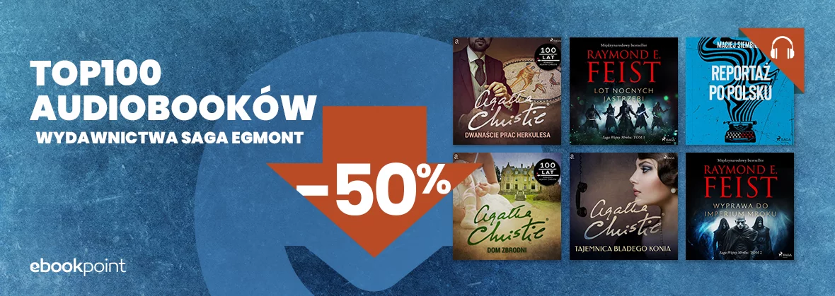 Grafika promocyjna - TOP100 audiobooków Wydawnictwa Saga EGMONT / -50%
