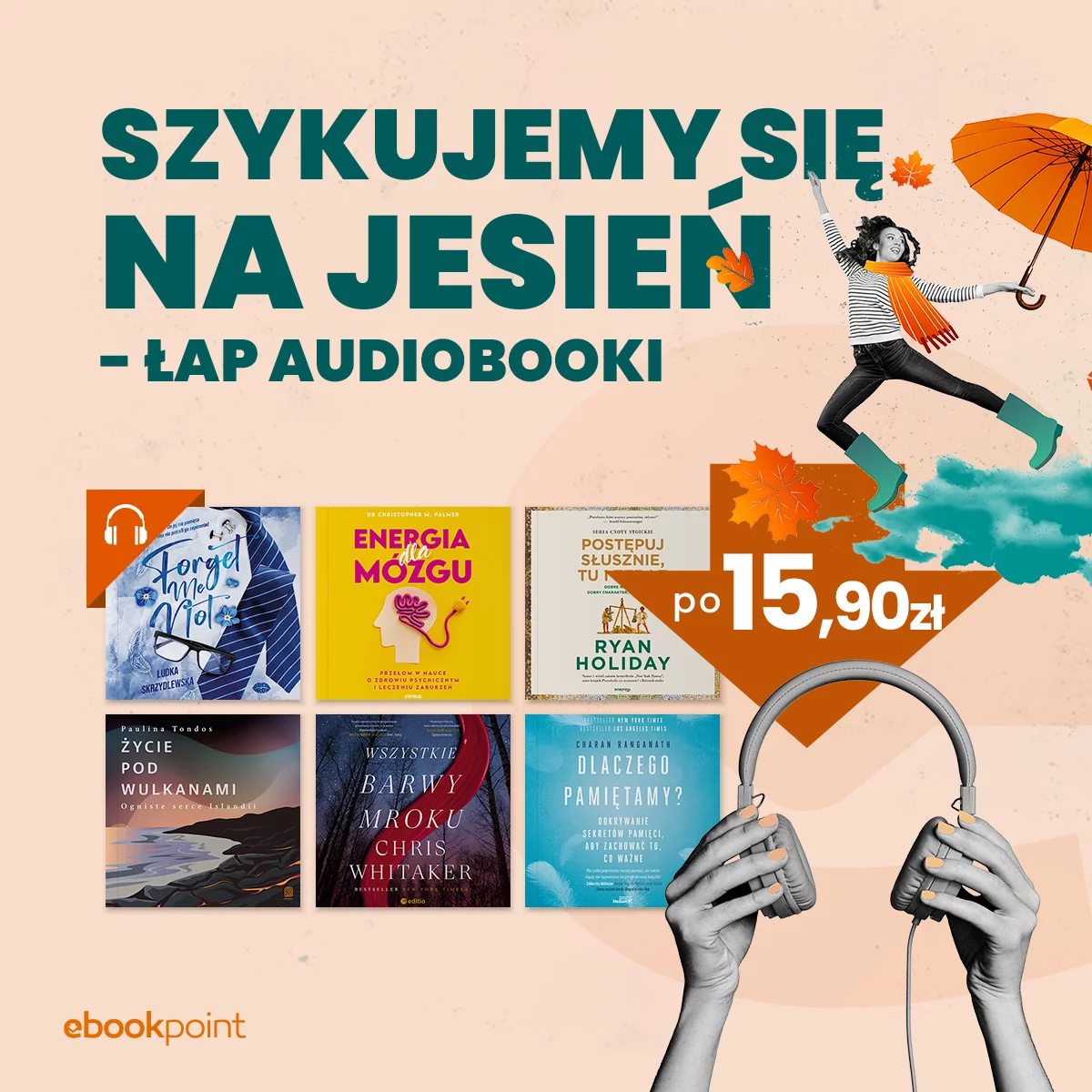 Grafika promocji - Szykujemy się na jesień - łap audiobooki po 15,90zł