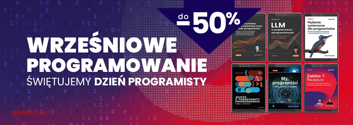 Grafika promocji - Świętujemy Dzień Programisty! / do -50% na ebooki i książki IT