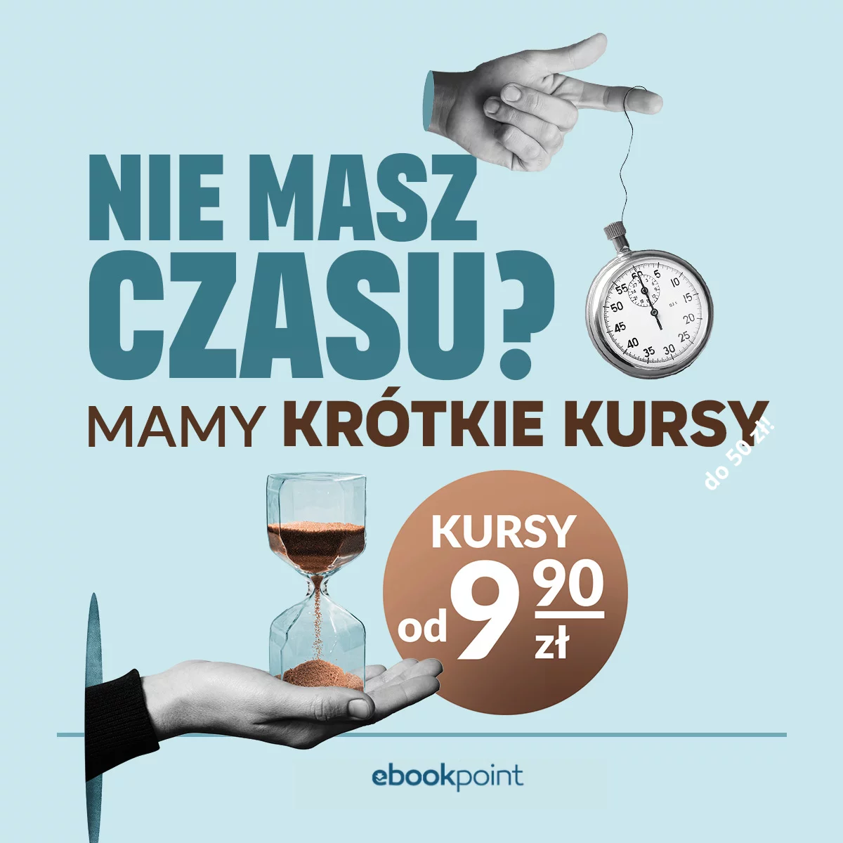 Grafika promocji - Brak czasu? Mamy krótkie kursy z certyfikatem! [już od 9,90 zł]