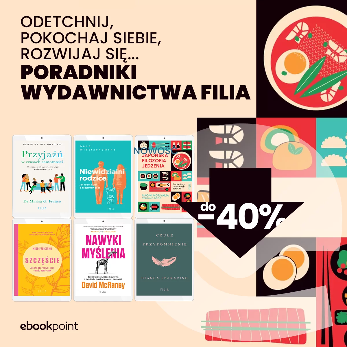 Grafika promocji - Odetchnij, pokochaj siebie, rozwijaj się... / do -40%