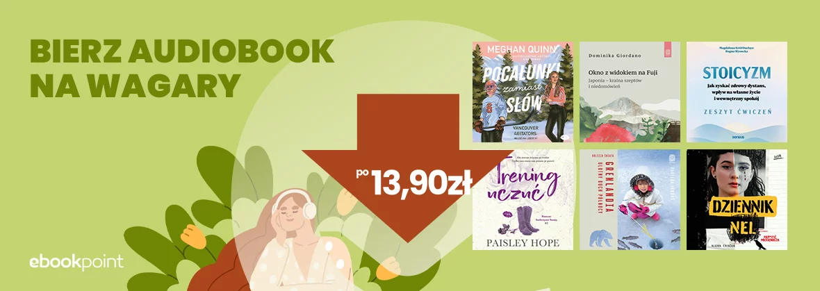 Grafika promocji - Bierz audiobook na wagary! / Setki tytułów po 13,90zł