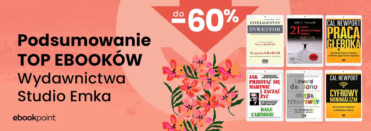 Grafika promocji - Podsumowanie TOP EBOOKÓW Wydawnictwa Studio Emka do -60%