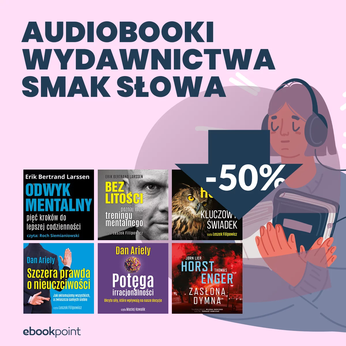 Grafika promocji - Audiobooki Wydawnictwa SMAK SŁOWA -50%