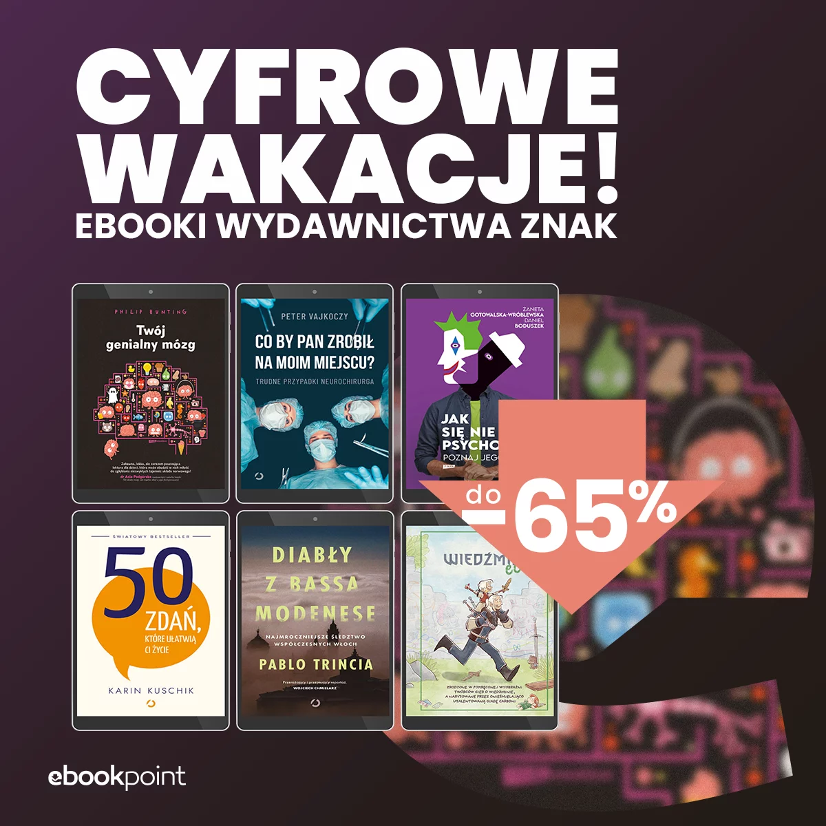 Grafika promocji - CYFROWE wakacje! / Ebooki nawet do -65%