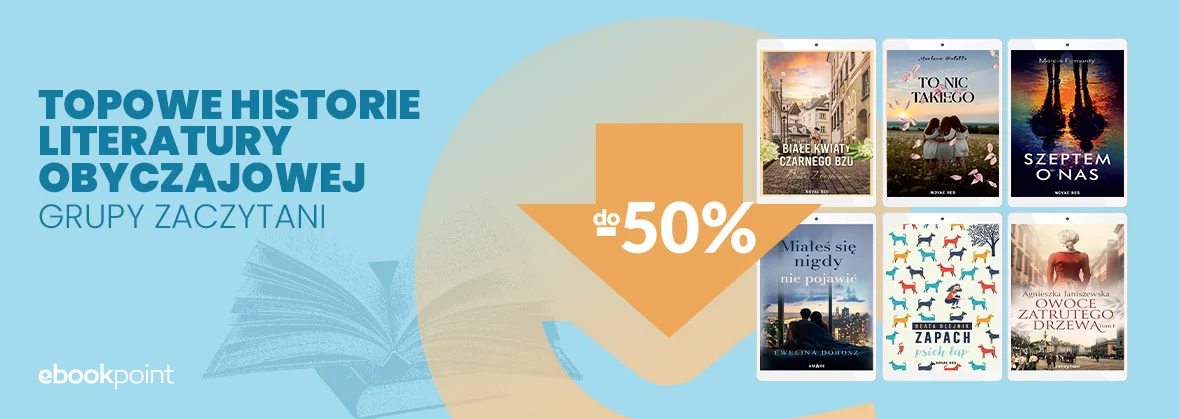 Grafika promocji - Topowe historie literatury obyczajowej do -50%