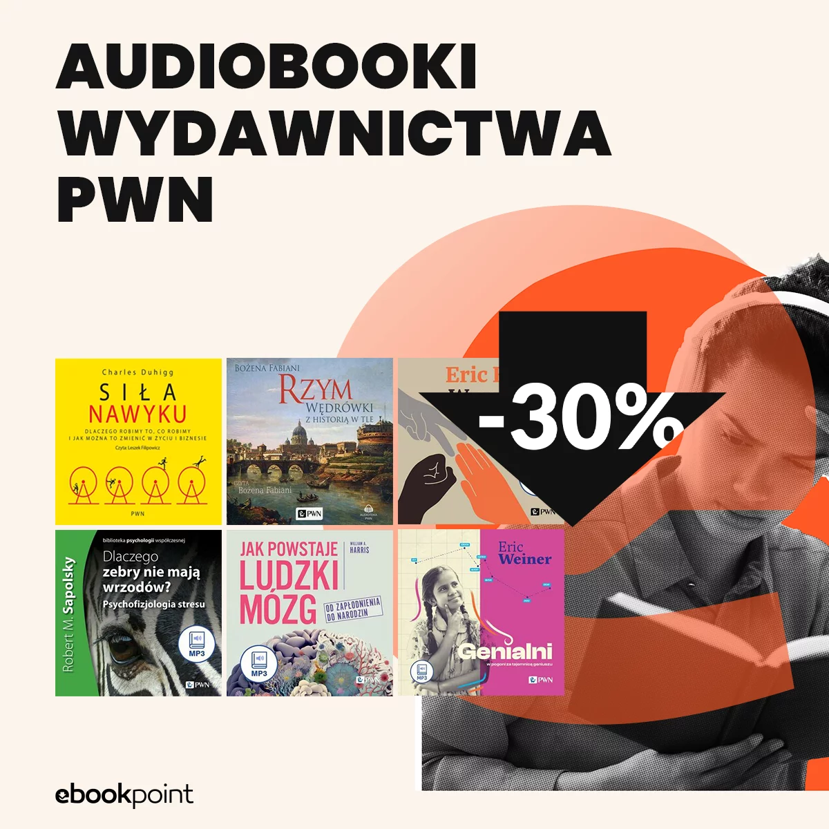 Grafika promocji - Audiobooki Wydawnictwa PWN -30%