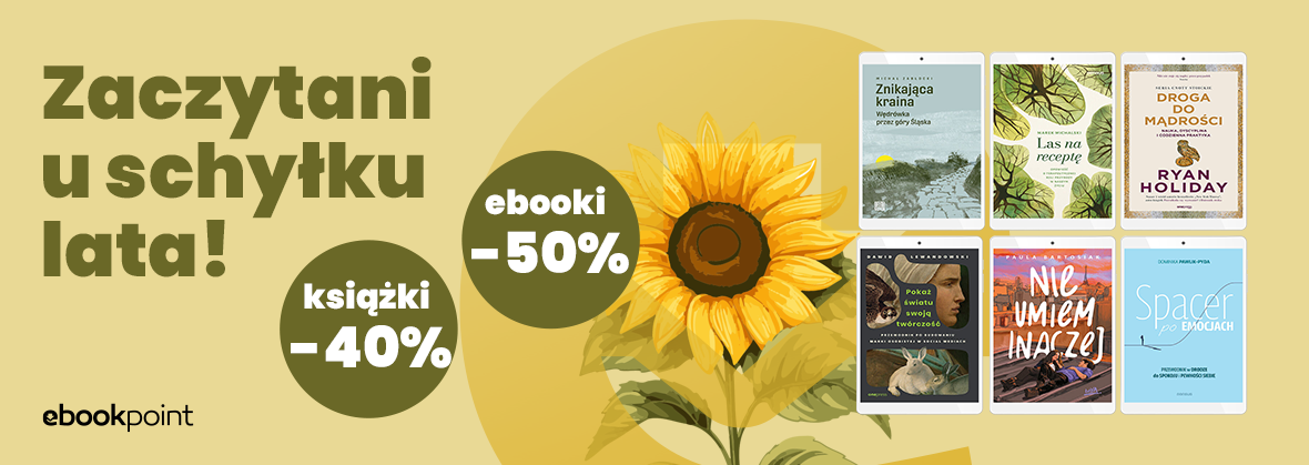Grafika promocyjna - Zaczytani u schyłku lata / książki -40%, ebooki -50%