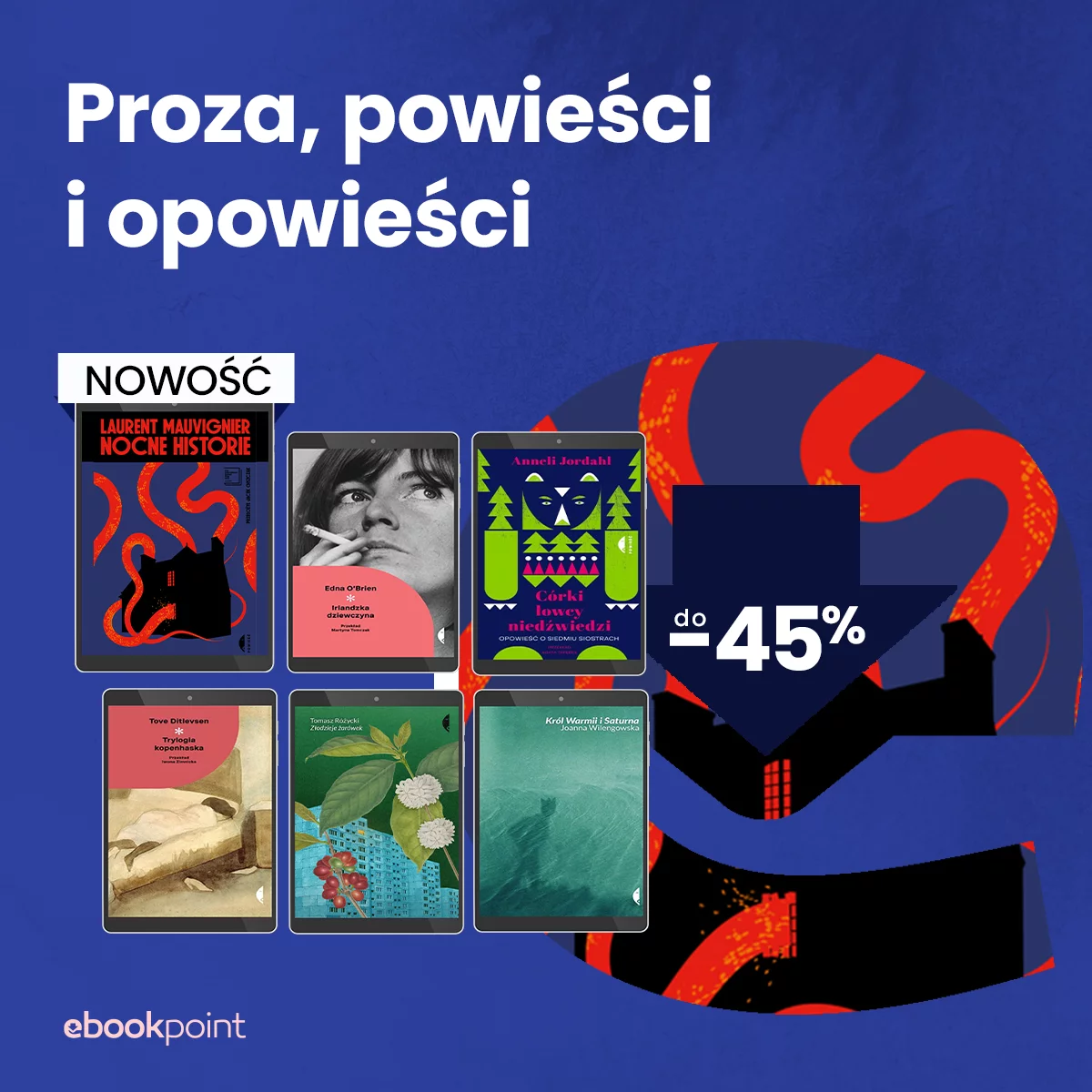 Grafika promocji - Proza, powieści i opowieści do -45%