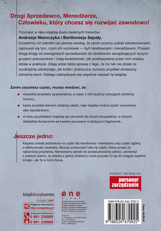 Sprzedaż, zarządzanie i efektywność osobista w 101 praktycznych przykładach Andrzej Niemczyk, Bartłomiej Sapała - tył okładki książki