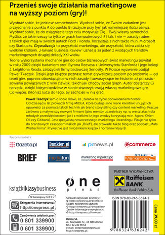 Tył okładki książki/ebooka GRYWALIZACJA. Jak zastosować mechanizmy gier w działaniach marketingowych