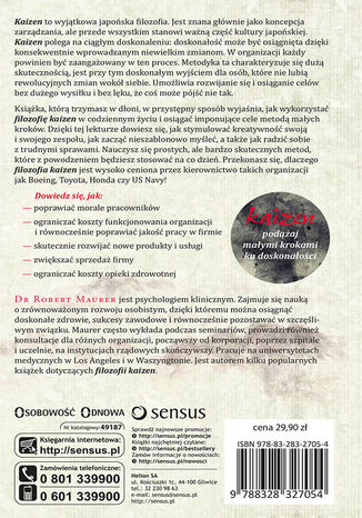 Tył okładki książki/ebooka Filozofia Kaizen. Małymi krokami ku doskonałości