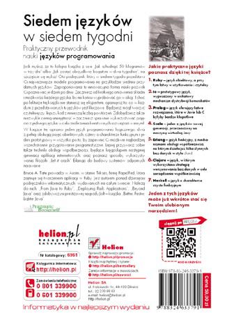 Tylna okładka: Siedem języków w siedem tygodni. Praktyczny przewodnik nauki języków programowania