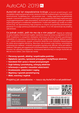 Tylna okładka: AutoCAD 2019 PL. Pierwsze kroki