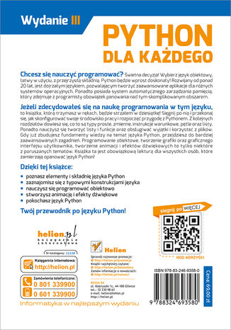 Tył okładki książki Python dla każdego. Podstawy programowania. Wydanie III