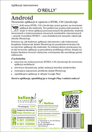 Tylna okładka: Android. Tworzenie aplikacji w oparciu o HTML, CSS i JavaScript