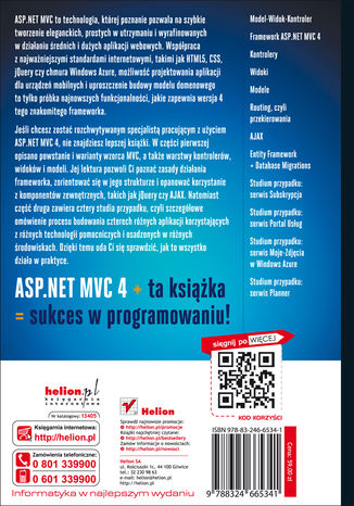 ASP.NET MVC 4. Programowanie aplikacji webowych Zbigniew Fryźlewicz, Ewa Bukowska, Daniel Nikończuk - tył okładki książki