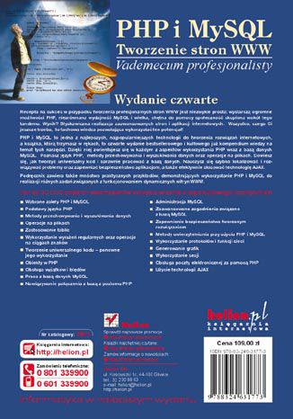 Tył okładki książki PHP i MySQL. Tworzenie stron WWW. Vademecum profesjonalisty. Wydanie czwarte