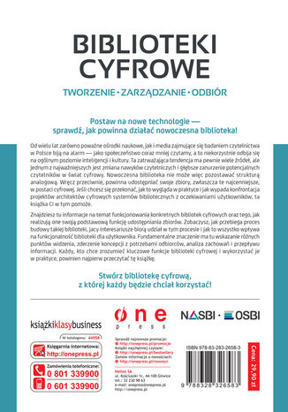 Tylna okładka: Biblioteki cyfrowe: tworzenie, zarządzanie, odbiór