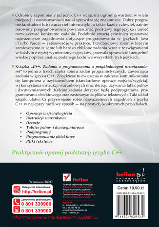 Tylna okładka: C++. Zadania z programowania z przykładowymi rozwiązaniami