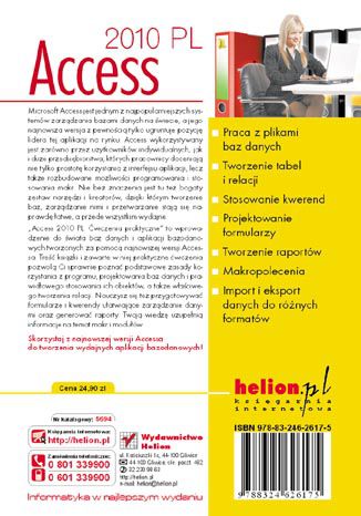 Tylna okładka: Access 2010 PL. Ćwiczenia praktyczne