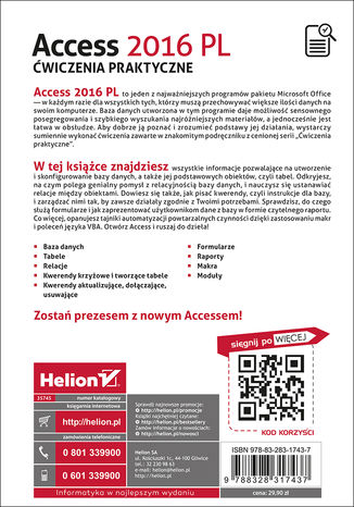 Tylna okładka: Access 2016 PL. Ćwiczenia praktyczne