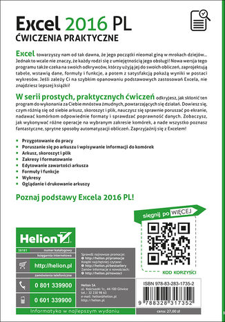 Tylna okładka: Excel 2016 PL. Ćwiczenia praktyczne
