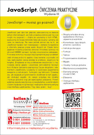 Tylna okładka: JavaScript. Ćwiczenia praktyczne. Wydanie III
