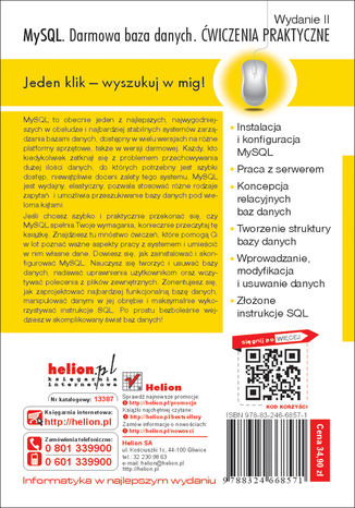 Tylna okładka: MySQL. Darmowa baza danych. Ćwiczenia praktyczne. Wydanie II