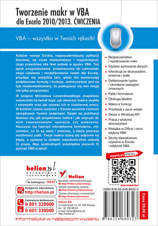 Tylna okładka: Tworzenie makr w VBA dla Excela 2010/2013. Ćwiczenia