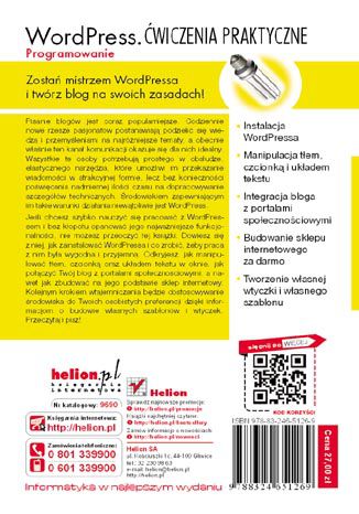 Tylna okładka: WordPress. Programowanie. Ćwiczenia praktyczne