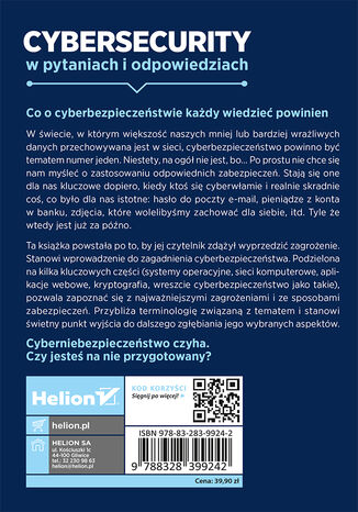 Cybersecurity w pytaniach i odpowiedziach Wojciech Ciemski - tył okładki ebooka