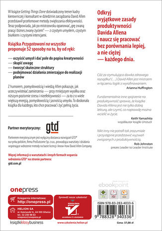 Tylna okładka: Przygotowani na wszystko. 52 zasady efektywności według metody Getting Things Done