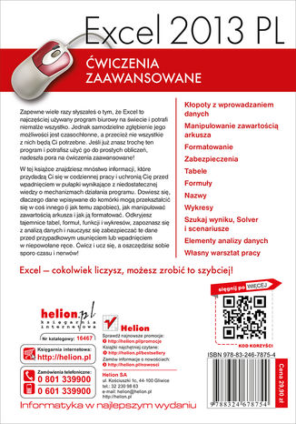 Excel 2013 PL. Ćwiczenia zaawansowane Krzysztof Masłowski - tył okładki książki