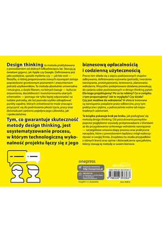 Tylna okładka: Poradnik design thinking - czyli jak wykorzystać myślenie projektowe w biznesie