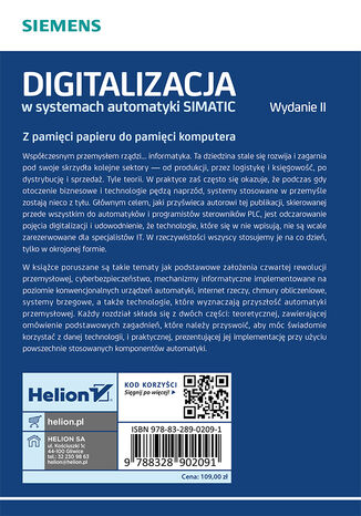 Tylna okładka: Digitalizacja w systemach automatyki SIMATIC. Teoria, przykłady, ćwiczenia. Wydanie II