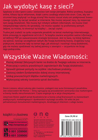 Tylna okładka: Druga pensja z sieci. Jak rozpocząć i rozwinąć działalność w internecie, nie rezygnując z aktualnej pracy