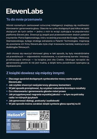 Tylna okładka: ElevenLabs. Zastosowanie w biznesie i twórczości