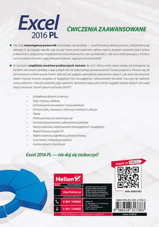 Tylna okładka: Excel 2016 PL. Ćwiczenia zaawansowane