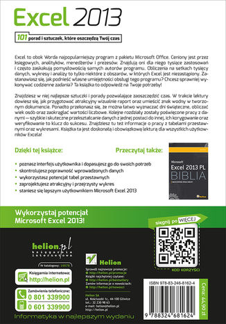 Tylna okładka: Excel 2013. 101 porad i sztuczek które oszczędzą Twój czas