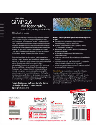 GIMP 2.6 dla fotografów - techniki cyfrowej obróbki zdjęć. Od inspiracji do obrazu Klaus Gölker - tył okładki książki