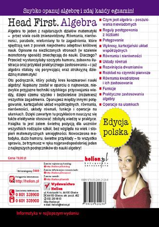 Tylna okładka: Head First Algebra. Edycja polska