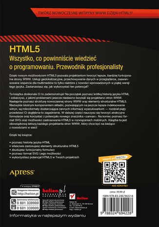 HTML5. Wszystko, co powinniście wiedzieć o programowaniu. Przewodnik profesjonalisty Luke Stevens, RJ Owen - tył okładki książki