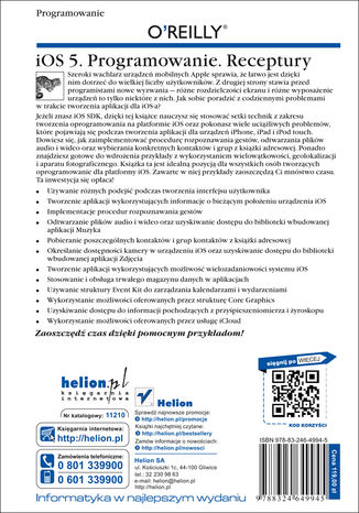 Tylna okładka: iOS 5. Programowanie. Receptury