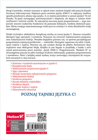 Tylna okładka: Język ANSI C. Programowanie. Wydanie II