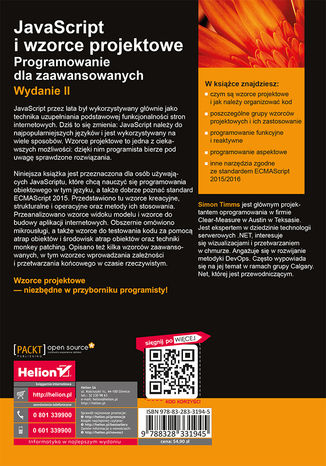 Tylna okładka: JavaScript i wzorce projektowe. Programowanie dla zaawansowanych. Wydanie II