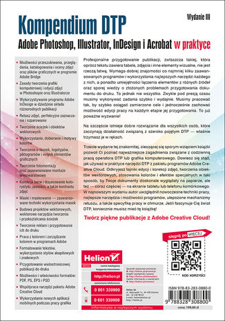 Tylna okładka: Kompendium DTP. Adobe Photoshop, Illustrator, InDesign i Acrobat w praktyce. Wydanie III