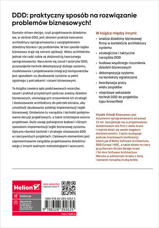 Tylna okładka: Koncepcja Domain-Driven Design. Dostosowywanie architektury aplikacji do strategii biznesowej