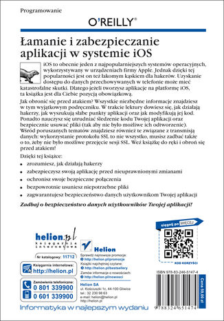Łamanie i zabezpieczanie aplikacji w systemie iOS Jonathan Zdziarski - tył okładki książki